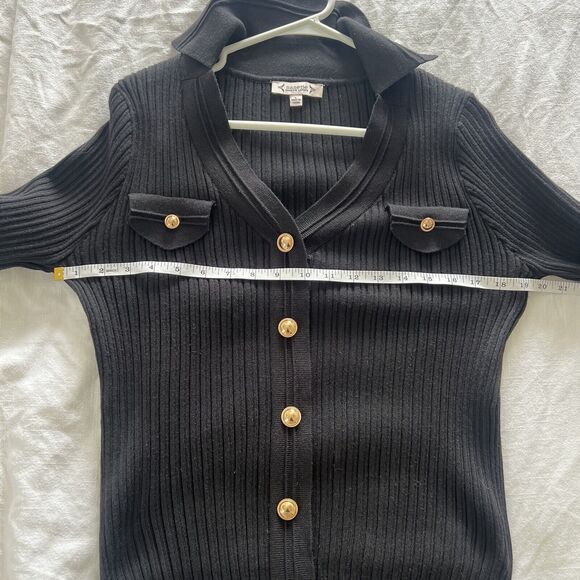 Nanette Lepore Women’s Pocket Sweater Gold Buttons Stretchy‎ Size Large - Picture 9 of 10